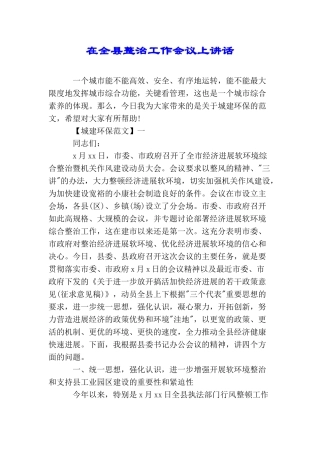 在全县整治工作会议上讲话