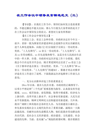在工作会议中领导发言精选范文(三)
