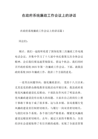 在政府系统廉政工作会议上的讲话