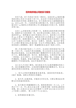 在种禽养殖公司的实习报告