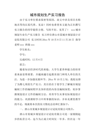 城市规划生产实习报告