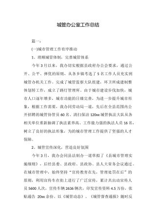 城管办公室工作总结