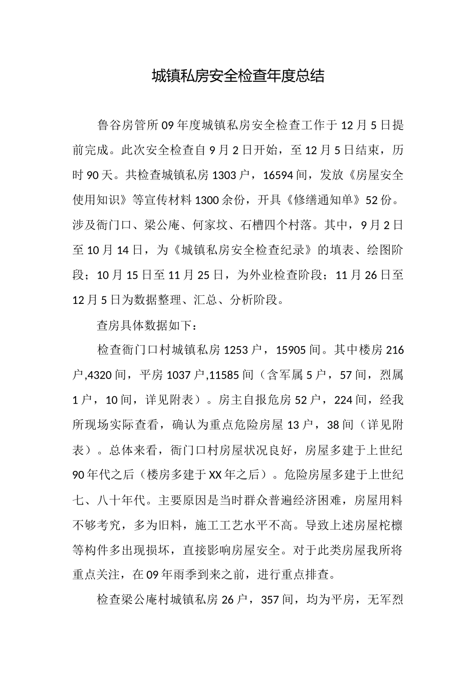 城镇私房安全检查年度总结_第1页