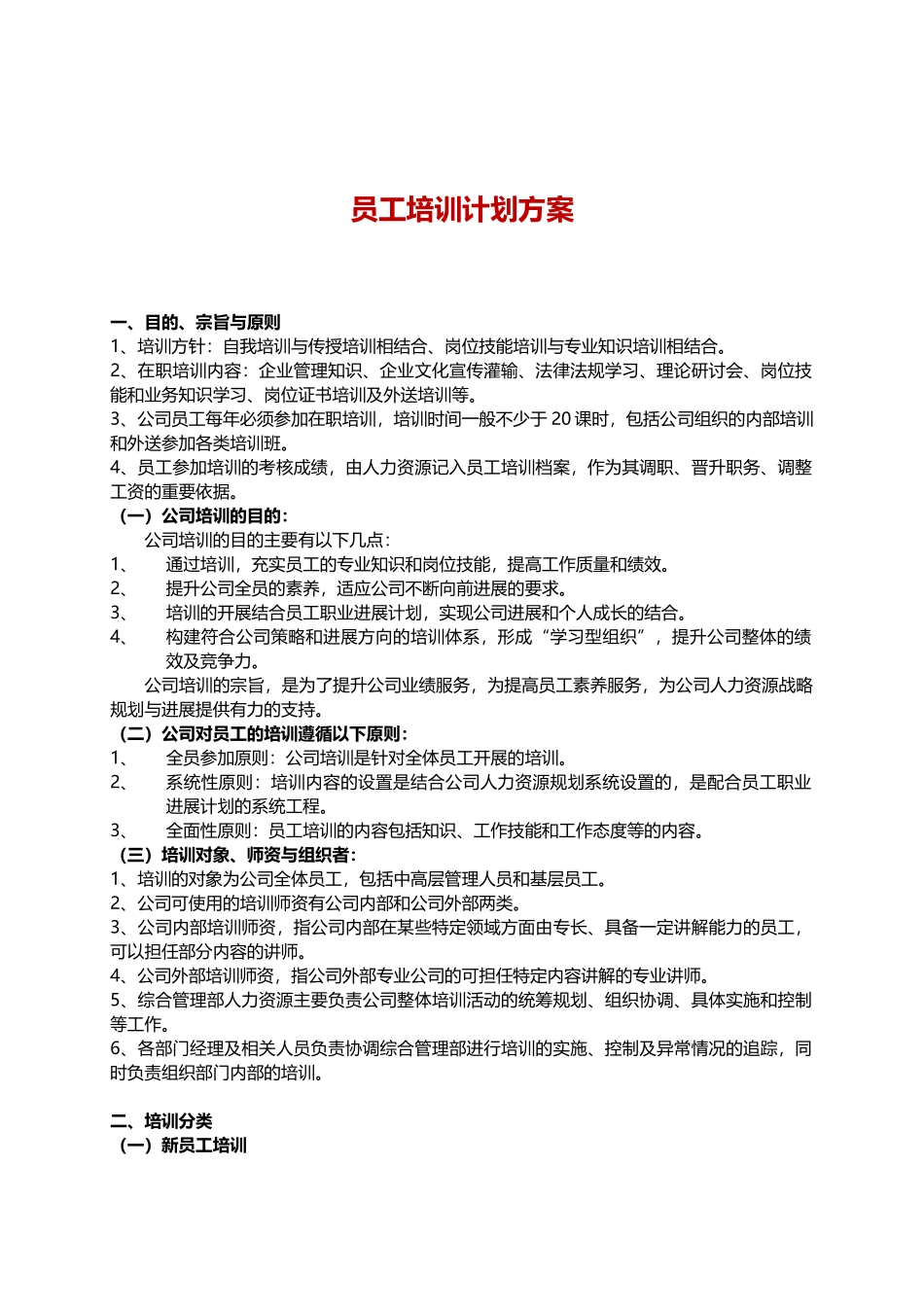 培训计划方案word格式文档模板_第1页