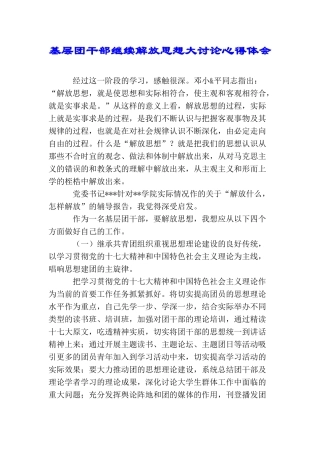 基层团干部继续解放思想大讨论心得体会