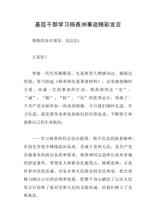 基层干部学习杨善洲事迹精彩发言
