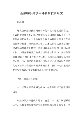 基层组织建设年部署会发言范文