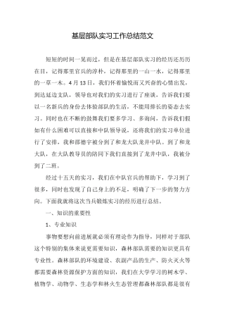 基层部队实习工作总结范文