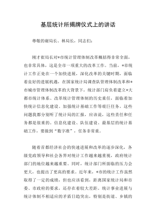 基层统计所揭牌仪式上的讲话