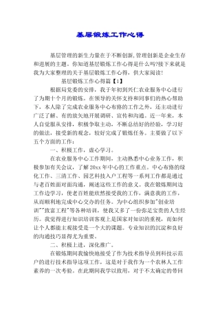 基层锻炼工作心得