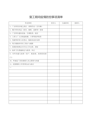 复工期间疫情防控事项清单
