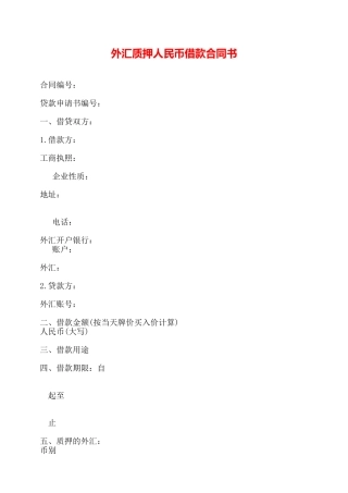 外汇质押人民币借款合同书——