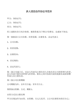 多人项目合作协议书