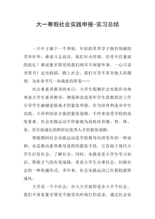 大一寒假社会实践申报实习总结