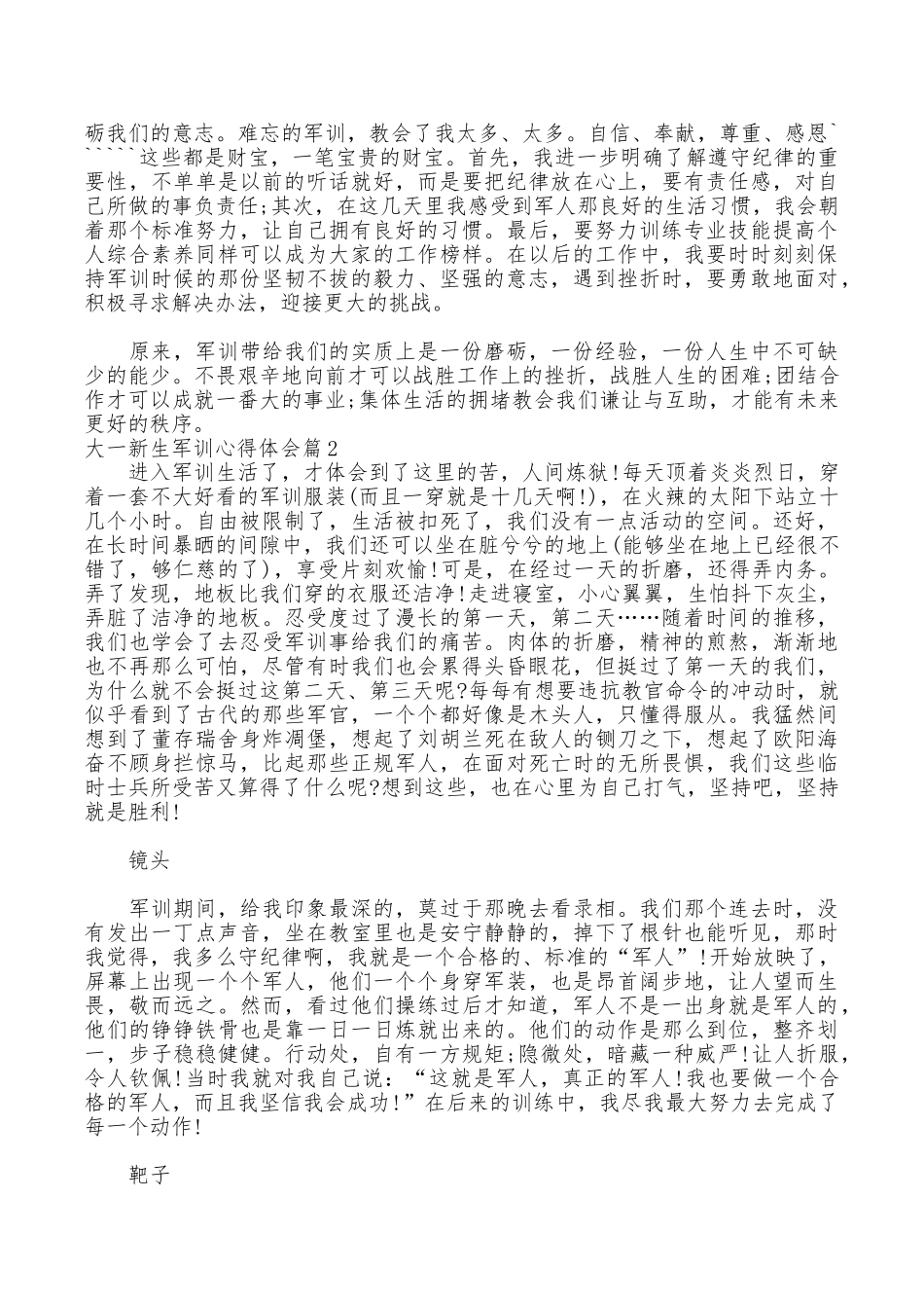 大一新生军训心得体会格式范文_第2页