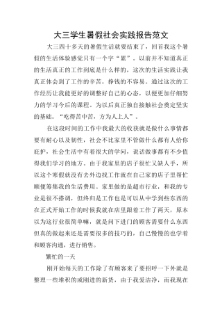 大三学生暑假社会实践报告范文