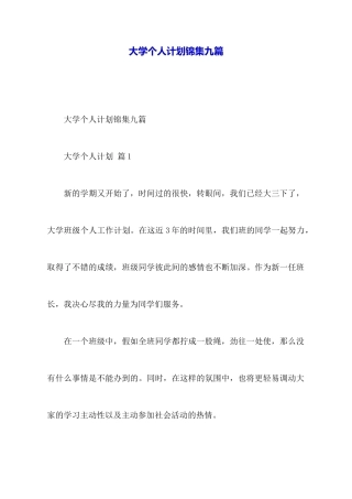 大学个人计划锦集九篇