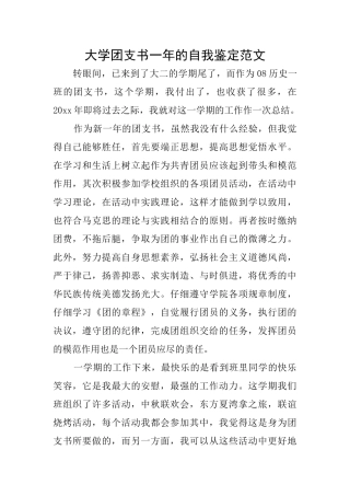 大学团支书一年的自我鉴定范文