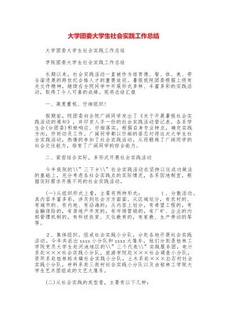 大学团委大学生社会实践工作总结