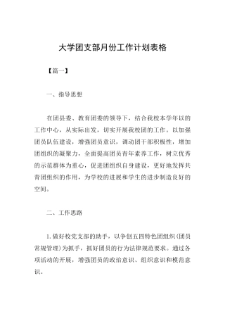 大学团支部月份工作计划表格