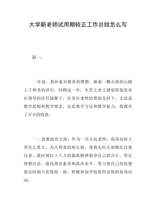 大学新教师试用期转正工作总结怎么写