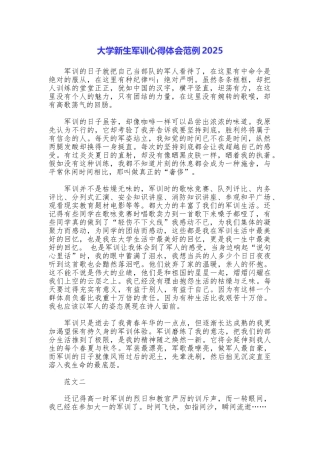 大学新生军训心得体会范例2025