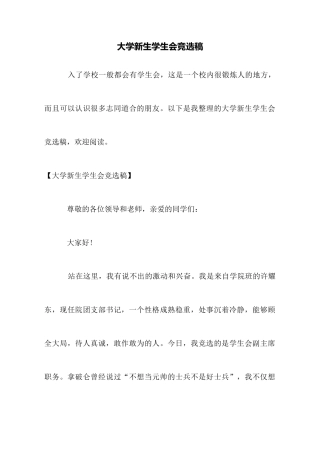 大学新生学生会竞选稿