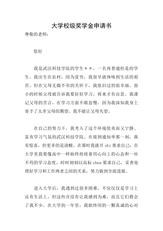 大学校级奖学金申请书
