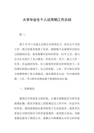 大学毕业生个人试用期工作总结