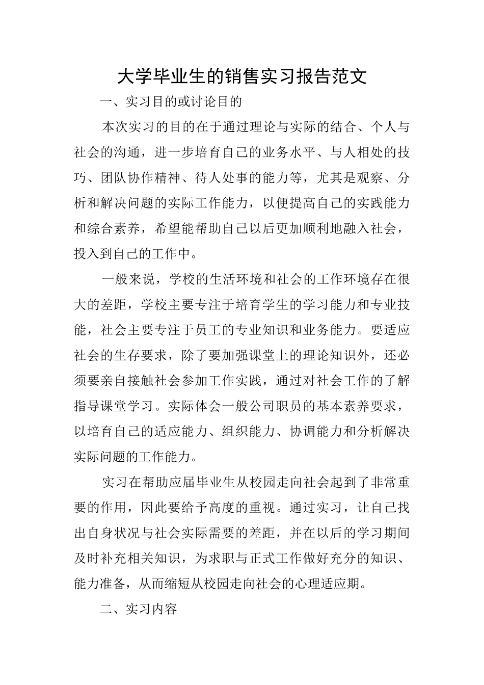 大学毕业生的销售实习报告范文_第1页