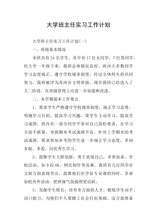 大学班主任实习工作计划