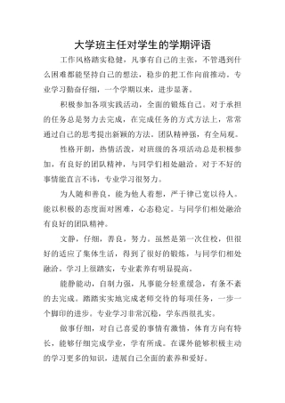 大学班主任对学生的学期评语