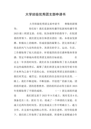 大学班级优秀团支部申请书