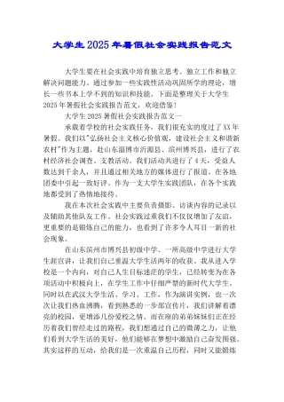 大学生2025年暑假社会实践报告范文