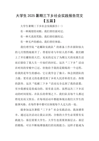 大学生2025暑期三下乡社会实践报告范文