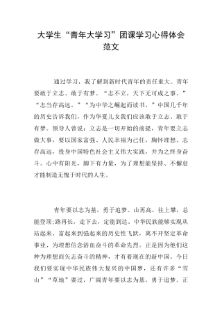大学生“青年大学习”团课学习心得体会范文