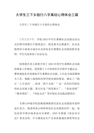 大学生三下乡践行八字真经心得体会三篇