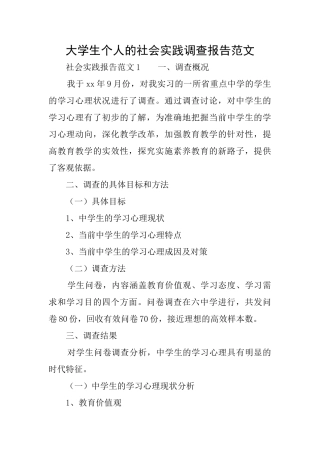 大学生个人的社会实践调查报告范文