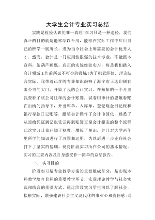 大学生会计专业实习总结
