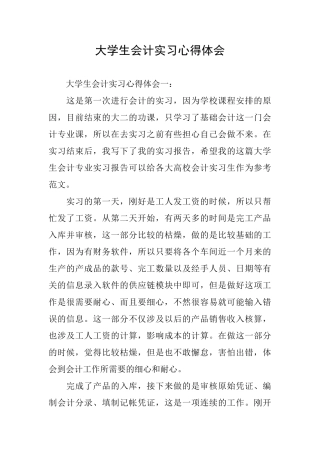 大学生会计实习心得体会