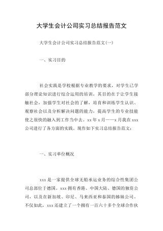 大学生会计公司实习总结报告范文