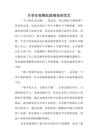 大学生假期实践报告的范文