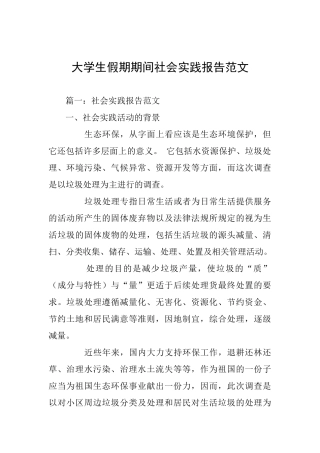 大学生假期期间社会实践报告范文