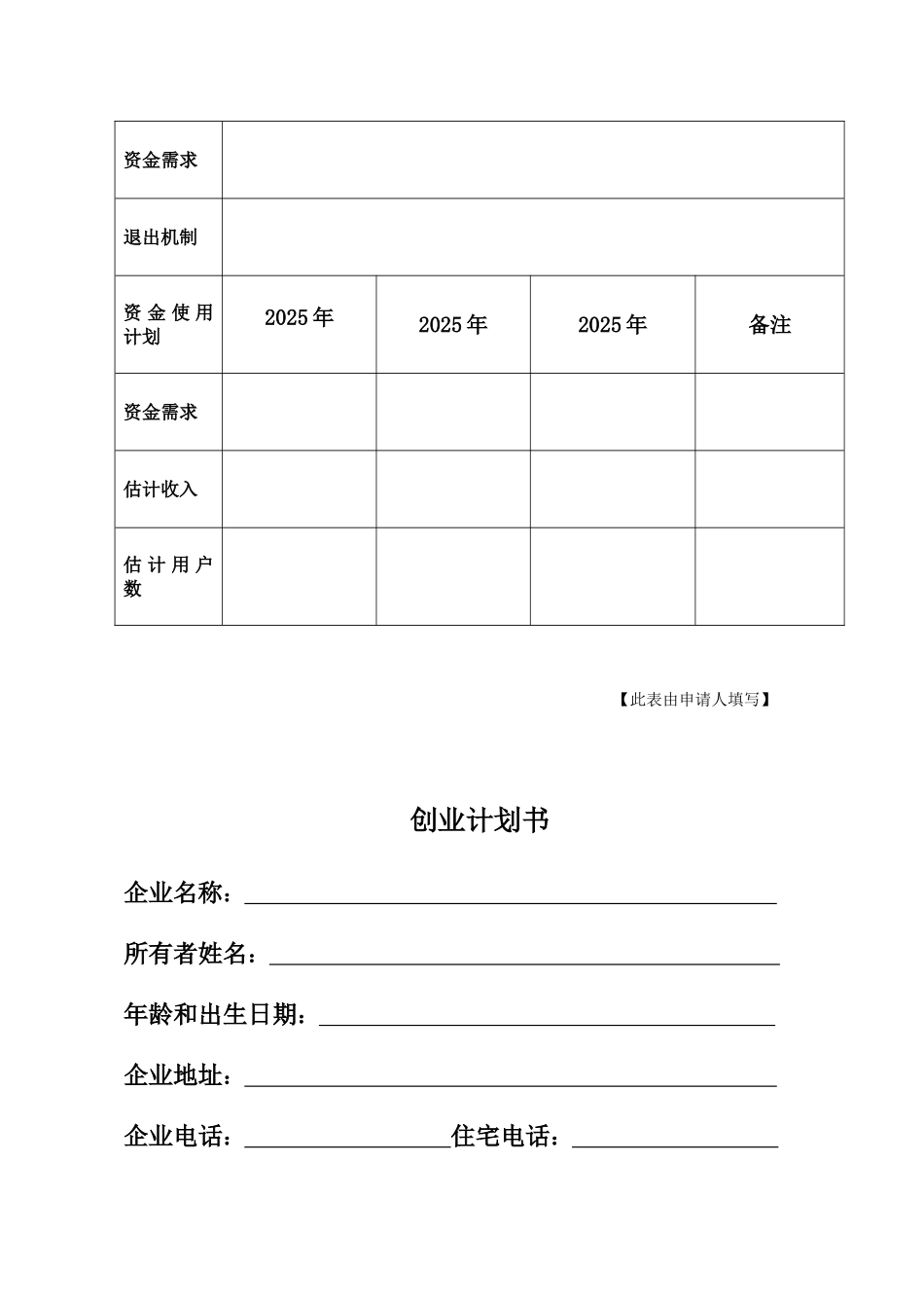 大学生创业指导—创业计划书表格_第3页