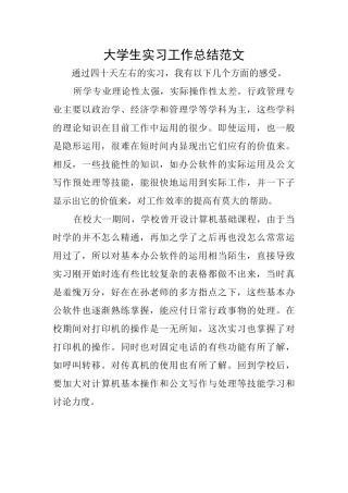 大学生实习工作总结范文