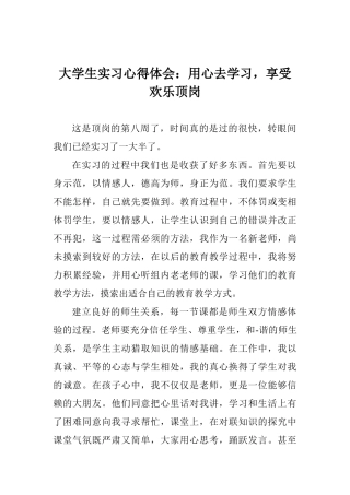 大学生实习心得体会：用心去学习享受快乐顶岗