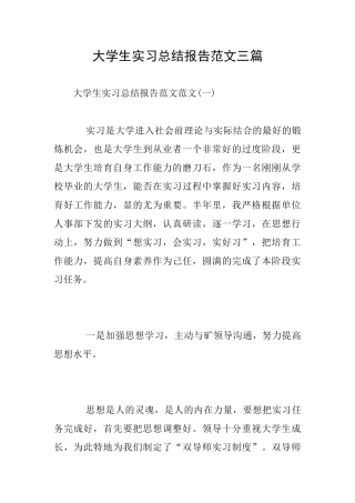 大学生实习总结报告范文三篇