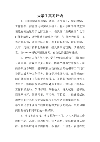 大学生实习评语