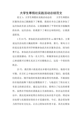 大学生寒假社实践活动总结范文