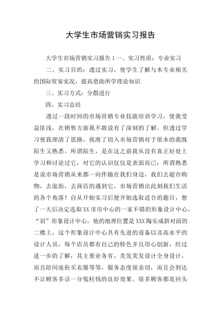 大学生市场营销实习报告